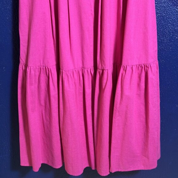 Lulus Blissful Afternoon Hot Pink Linen Tie-Back Midi Dress L Summer Lined - Picture 9 of 13